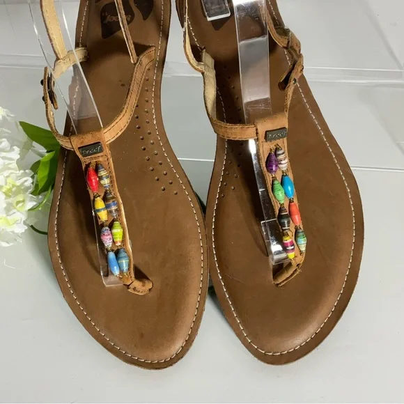 Reef Multi-Color Jewel Beads Between Toe Brown Ankle Strap Sandals Snap Closure. - Picture 3 of 16